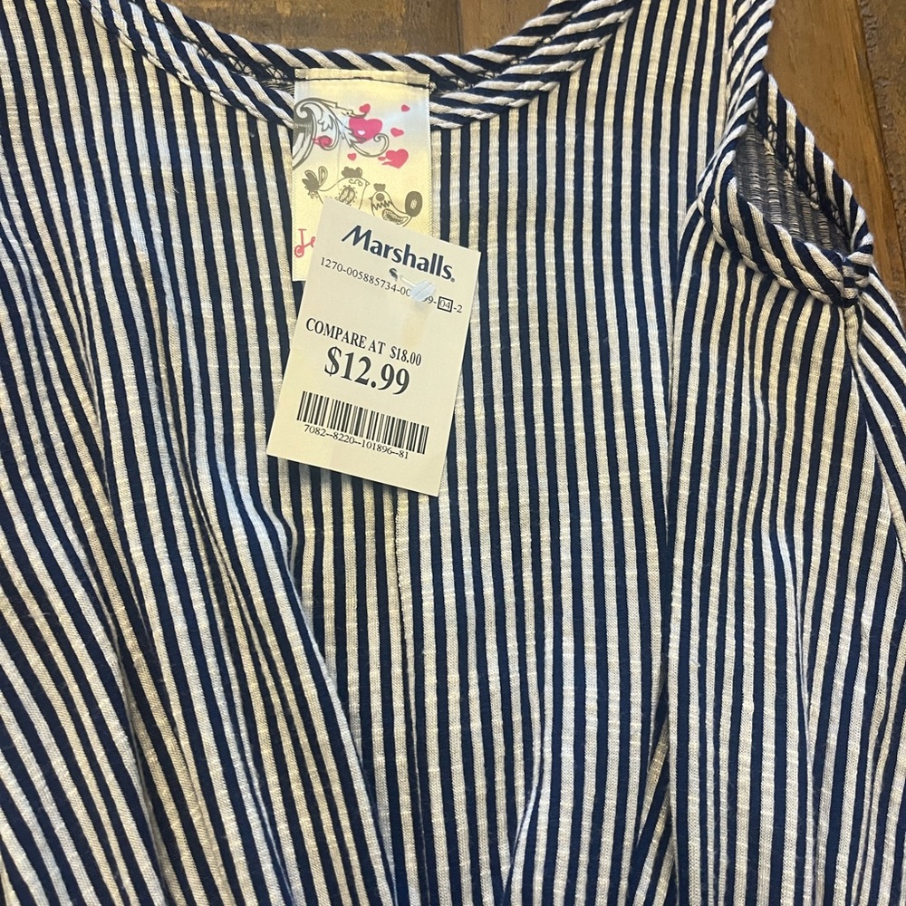 Navy and white striped jumpsuit size 10 in kids. Brand is Jenna & Jessie.